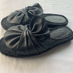 SONALI | Black Leather Bow Espadrille Slide